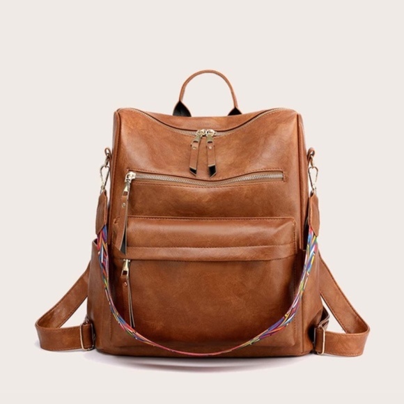 camel zipper detail vegan leather mini backpack - Picture 3 of 9